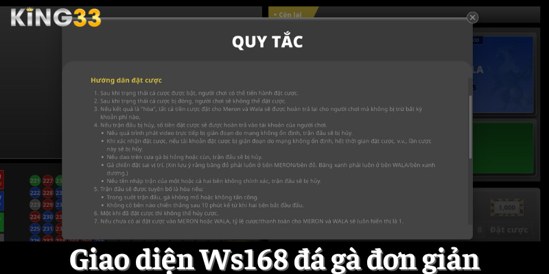 Giao diện Ws168 đá gà đơn giản